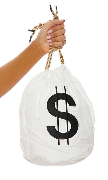 White Money Bag with Black Dollar Sign for Robbers by Forplay only at  Tdcostumes.com